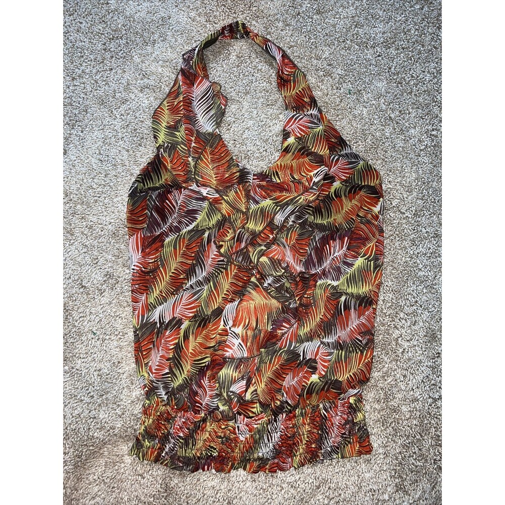 Takara Womens Small T Back Open Back Blouse Multicolor Floral Halter Top